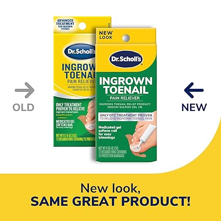 Dr. Scholl's Ingrown Toenail Pain Reliever, 0.3oz // Medicated Gel Softens Nails for Easy Trimming and Foam Ring and Bandage Protect the Affected Area White