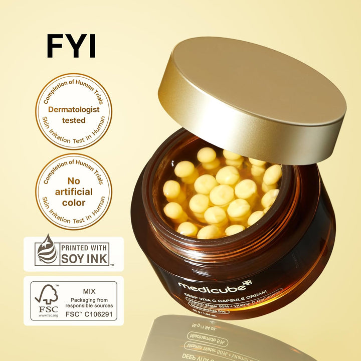 medicube Capsule Cream with Deep Vitamin C | Liposome Vitamin C Golden Capsule for Radiance &amp; Firm-Looking Skin | Hydrating Glow Gel Texture | Korean Skincare, 1.94 oz