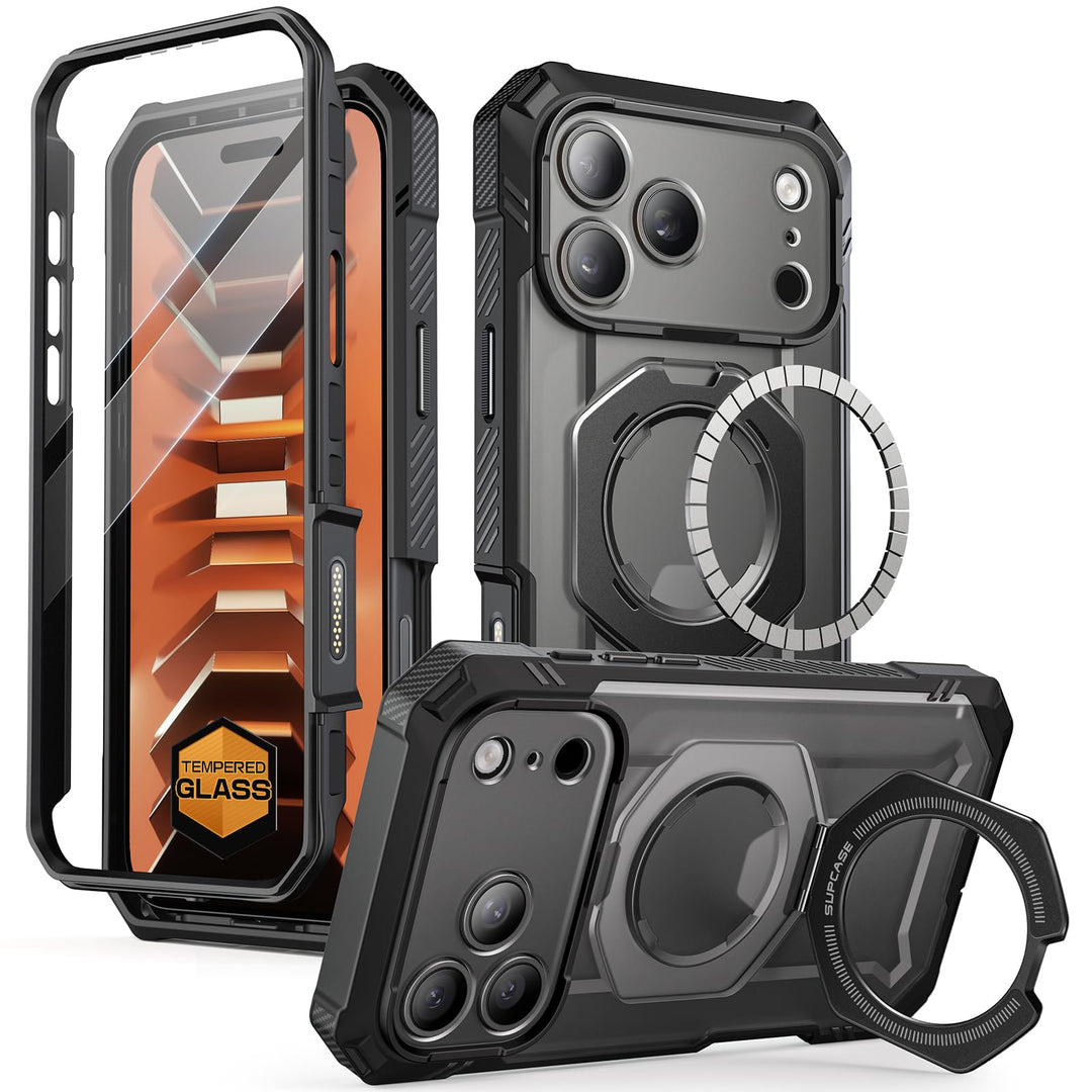 جراب SUPCASE لهاتف iPhone 18 Pro / iPhone 17 Pro، حماية فائقة مع واقي شاشة زجاجي، زر التحكم بالكاميرا، حامل مغناطيسي، متوافق مع MagSafe، جراب حماية كامل للجسم Unicorn Beetle Grip Pro