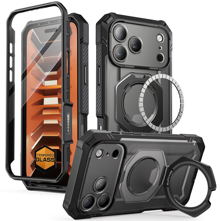 جراب SUPCASE لهاتف iPhone 18 Pro / iPhone 17 Pro، حماية فائقة مع واقي شاشة زجاجي، زر التحكم بالكاميرا، حامل مغناطيسي، متوافق مع MagSafe، جراب حماية كامل للجسم Unicorn Beetle Grip Pro