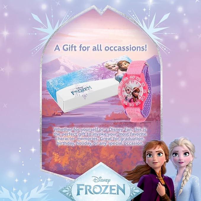 Disney Kids' W001790 Frozen Elsa and Anna Watch, Pink Nylon Band