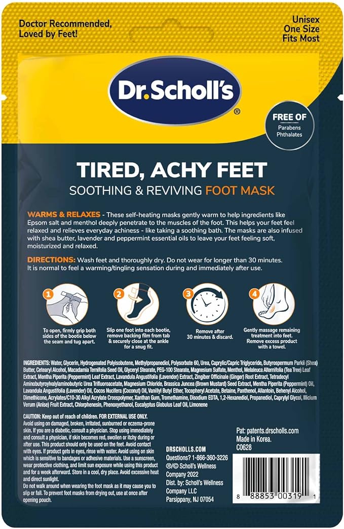 Dr. Scholl's Tired, Achy Feet Soothing & Reviving Foot Mask, 3 Pair, Warming Booties
