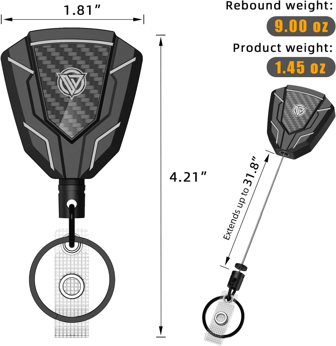Oaridey Heavy Duty Retractable Keychain with Belt Clip, Badge Holder, 31.8" Steel Cord, 9oz Rebound - 1 Pack