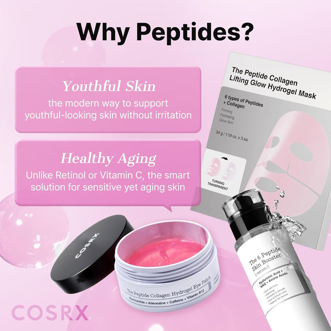COSRX Pink Peptides Collagen Hydrogel Eye Patch for Puffy Eyes, Dark Circles &amp; Fine Lines, Cooling Under Eye Patches (60), Korean Skin Care