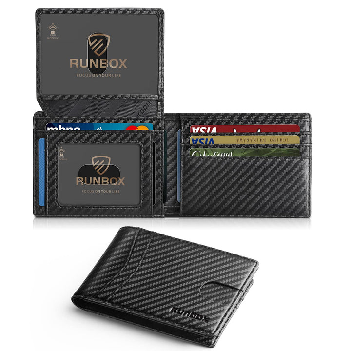 RUNBOX Wallet for Men Slim Rfid Leather 2 ID Window With Gift Box