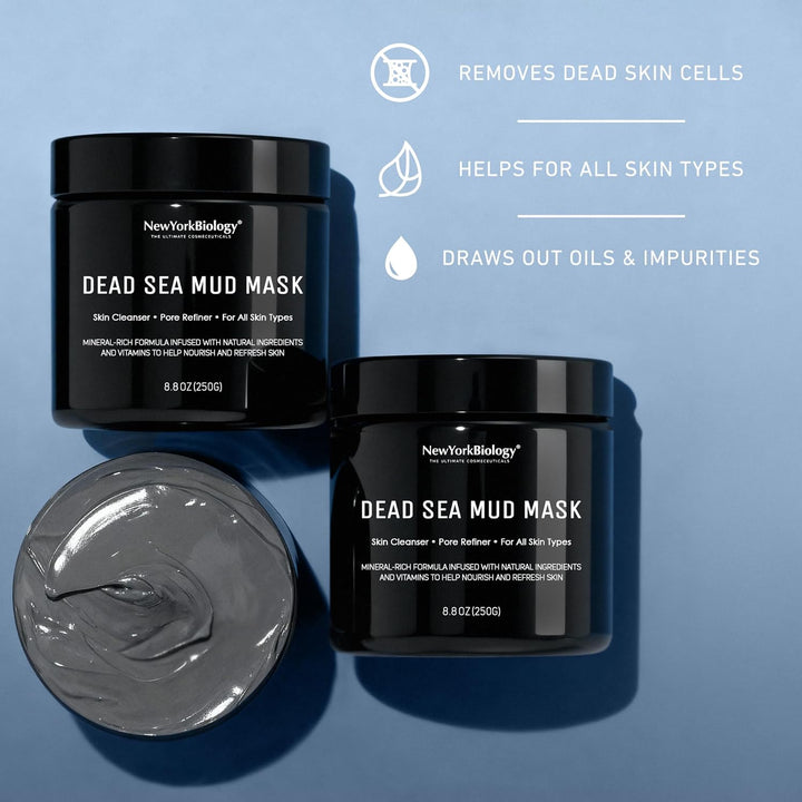 New York Biology Dead Sea Mud Mask for Face and Body | Spa Quality Pore Refiner for Oily Skin | Natural Skincare for Women &amp; Men | Tighten Skin for A Healthier Complexion | 8.8 oz