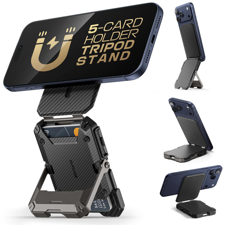 SUPCASE for MagSafe Wallet with Adjustable Stand, Hold 5 Cards, RFID Blocking, Strong Magnetic Lock, Magnetic Wallet for Men, Phone Card Holder Tripod for iPhone 18/17/16/15/14/13/12 Series