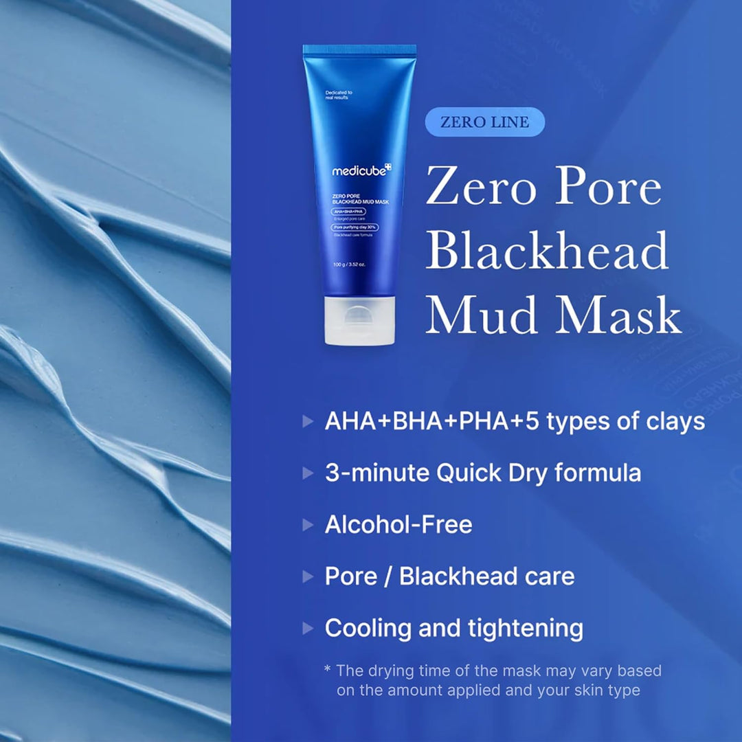 Medicube Zero Pore Blackhead Mud Facial Mask - Skin Cooling &amp; Pore Tightening - 3 Minute Quick Dry Formula with AHA, BHA, PHA, and Pore-Purifying Clay - Korean Mud Mask 3.52 oz