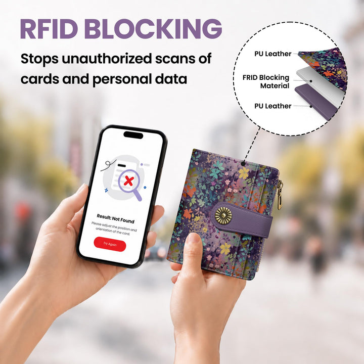 محفظة ألونيد الصغيرة للنساء، محفظة بطاقات ثنائية الطي لطيفة ومحمية من تقنية RFID، تحتوي على 10 فتحات للبطاقات، ومقصورة للنقود، وجيب بسحاب للعملات المعدنية، ونافذة للهوية، بحجم مدمج ومصنوعة من جلد نباتي ناعم
