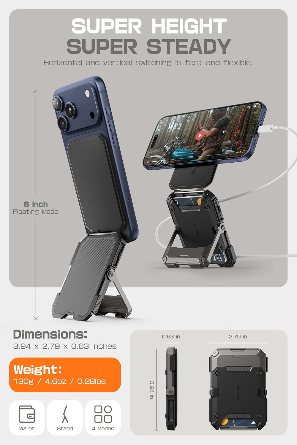SUPCASE for MagSafe Wallet with Adjustable Stand, Hold 5 Cards, RFID Blocking, Strong Magnetic Lock, Magnetic Wallet for Men, Phone Card Holder Tripod for iPhone 18/17/16/15/14/13/12 Series