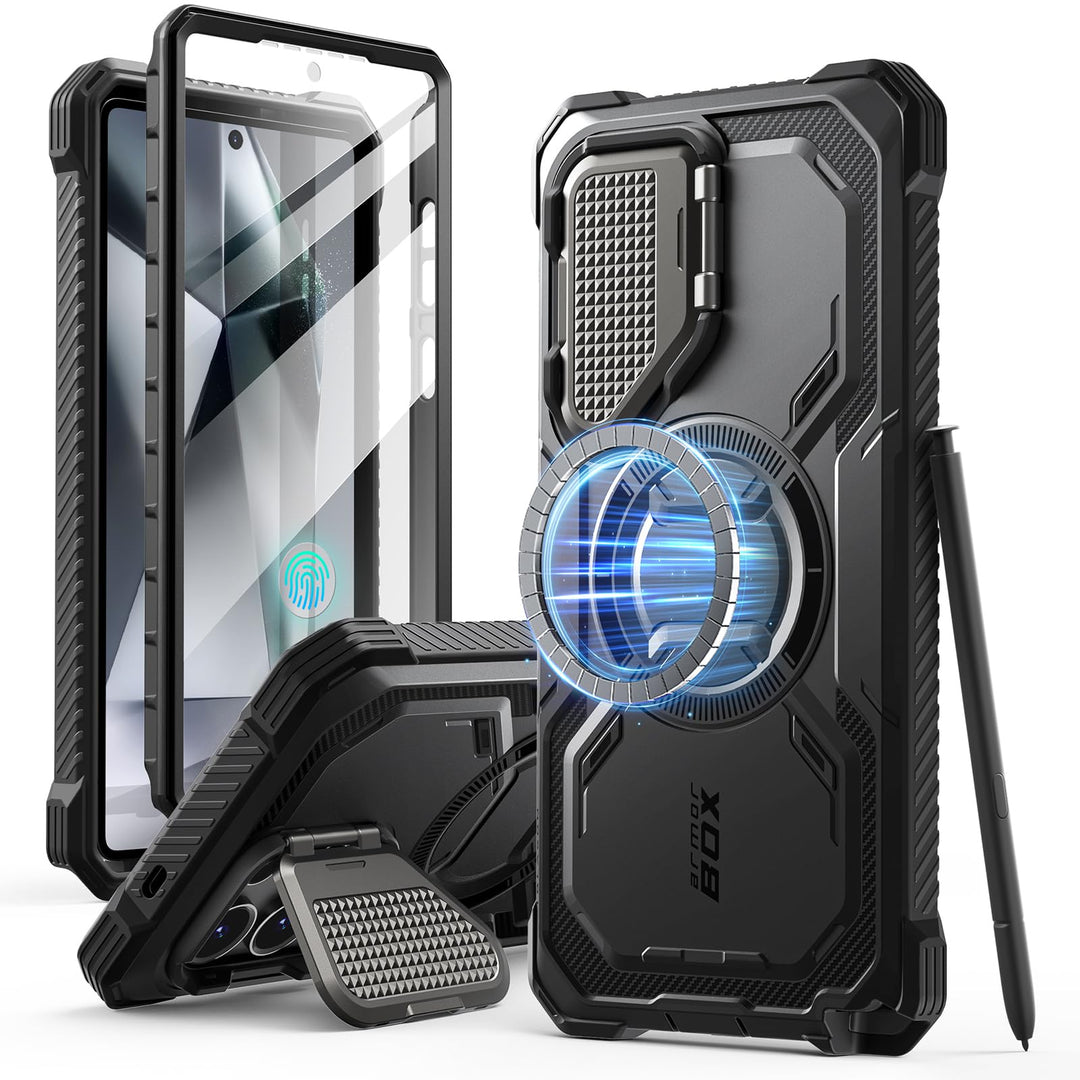 i-Blason Armorbox for Samsung Galaxy S25 Case MagSafe with Camera Cover Stand [Military Protection] Full-Body Heavy Duty Magnetic Phone Case with Screen Protector for S25