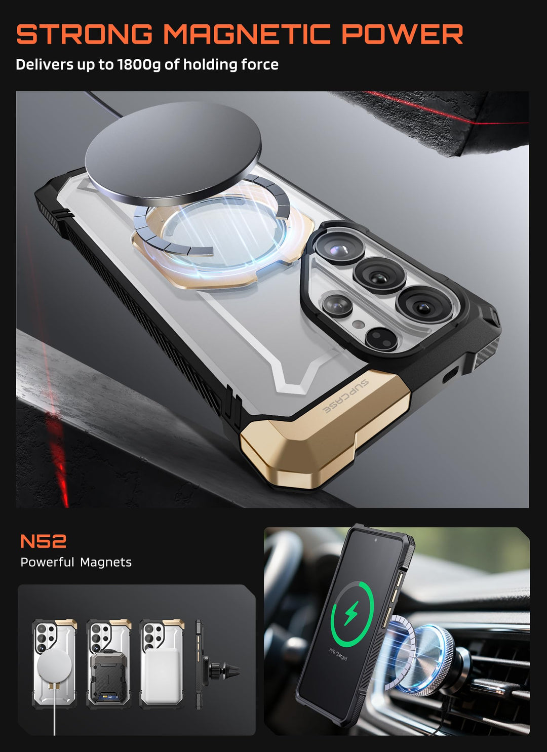غطاء SUPCASE لهاتف Samsung Galaxy S26 Ultra مع حامل مدمج، ولوحة خلفية شفافة من البولي كربونات، ومغناطيس قوي، ومتوافق مع MagSafe، وحماية فائقة المتانة، ومقاوم للانزلاق، بتصميم Unicorn Beetle Grip