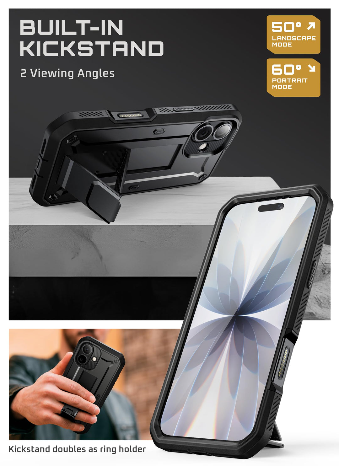 SUPCASE for iPhone Case, Belt Clip, Military-Grade Protection, Built-in Kickstand &amp; Screen Protector, Camera Control, Heavy-Duty Phone Case, Unicorn Beetle Pro