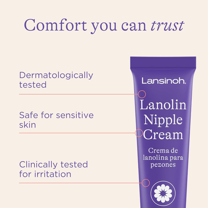 Lansinoh Lanolin Nipple Cream Safe for Breastfeeding Baby, Breastfeeding Essentials, 3 Mini Tubes, Each 0.25 Ounces