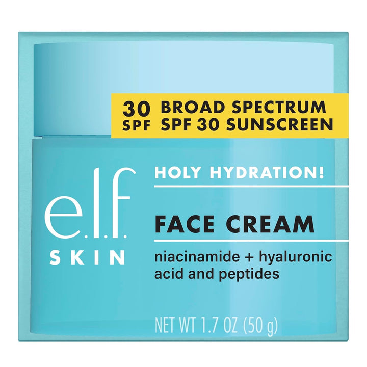 e.l.f. SKIN Holy Hydration! Face Cream - Broad Spectrum SPF 30 Sunscreen, Moisturizes & Softens Skin, Quick-Absorbing & Ultra-Hydrating, 1.8 Oz (50g)