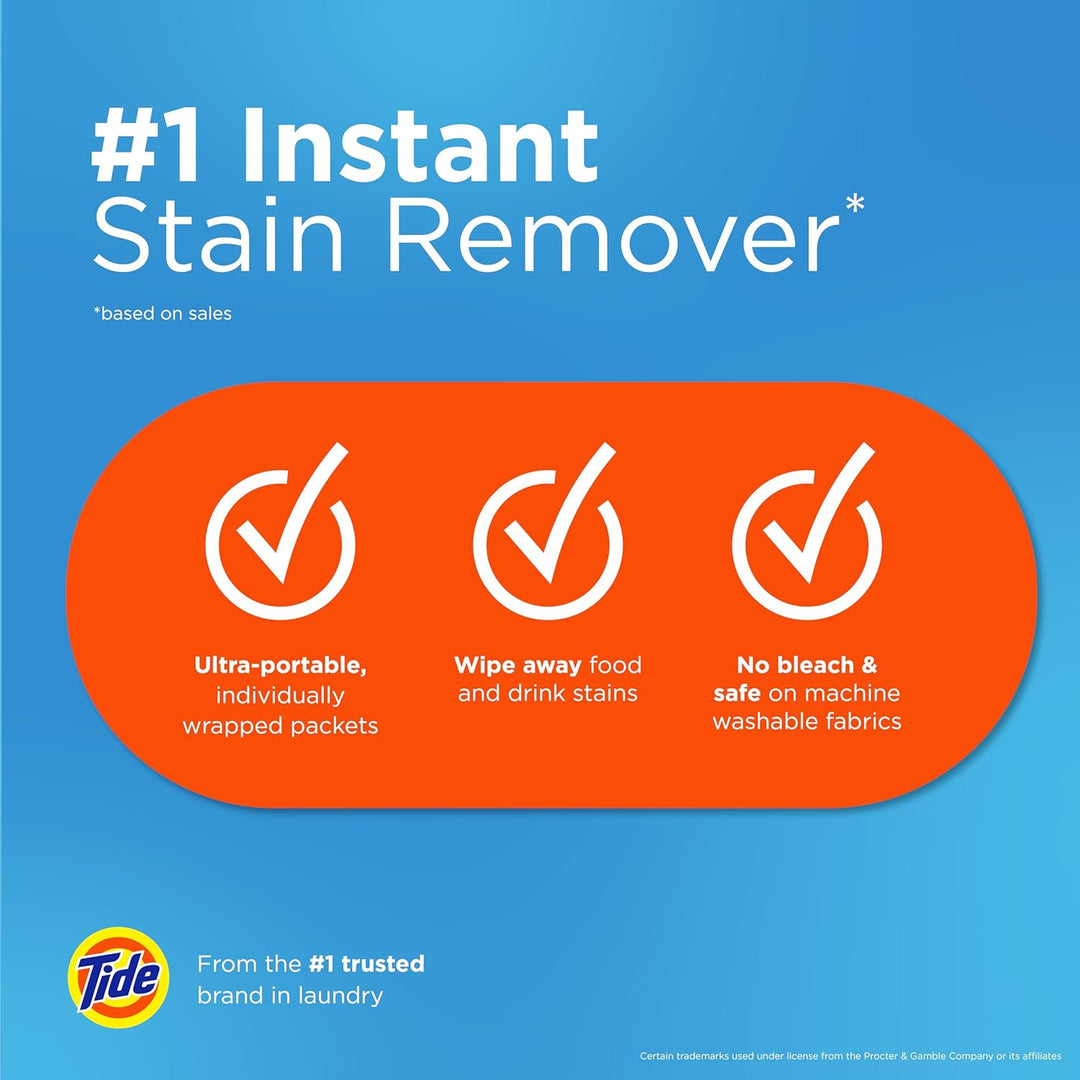 Tide Stain Remover for Clothes, Tide To Go Wipes, Instant Stain Remover for Clothes, Travel & Pocket Size, 10 Count