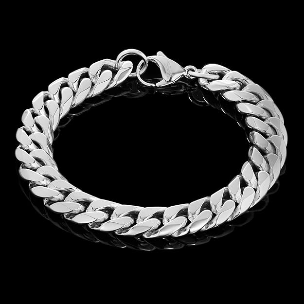 Invicta Bracelet for Men, Stainless Steel Chain Jewelry, Polsihed Curb, 12mm, 8.75