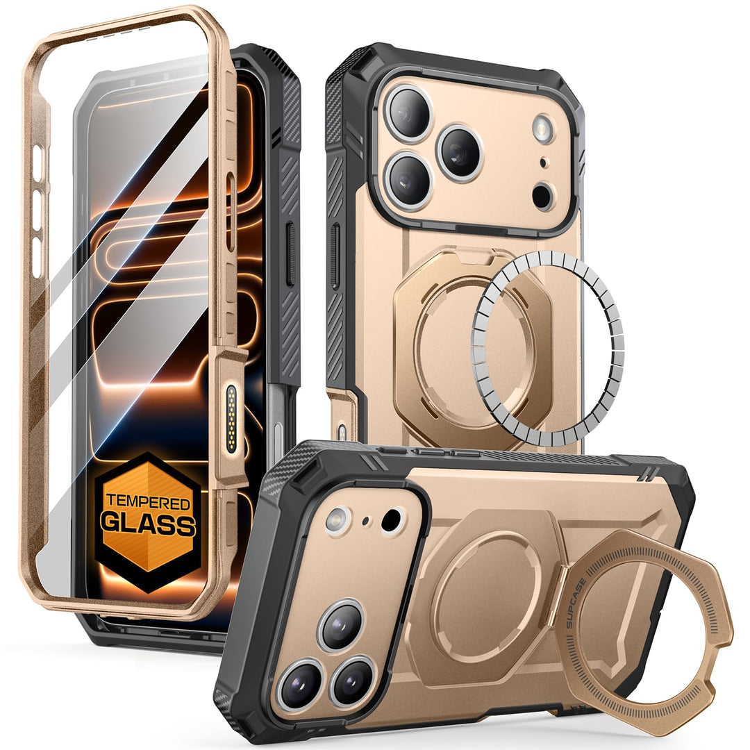 جراب SUPCASE لهاتف iPhone 18 Pro / iPhone 17 Pro، حماية فائقة مع واقي شاشة زجاجي، زر التحكم بالكاميرا، حامل مغناطيسي، متوافق مع MagSafe، جراب حماية كامل للجسم Unicorn Beetle Grip Pro