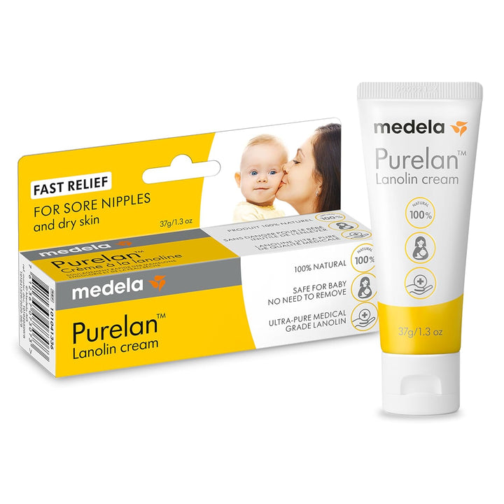 Medela Purelan Lanolin Nipple Cream, Fast Relief for Sore Nipples & Dry Skin During Breastfeeding, Safe for Breastfeeding Baby, Natural, Hypoallergenic, Fragrance-Free, 37g