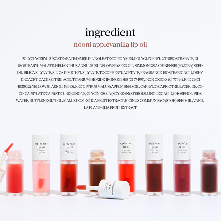 NOONI Korean Lip Oil - Applemint | Long-Lasting, Moisturizing, Plumping, Revitalizing for Dry Lips, Waterproof, No Peel Off, Hydrating, Nourishing Crystal Clear Lip Stain, 0.12 FL Oz
