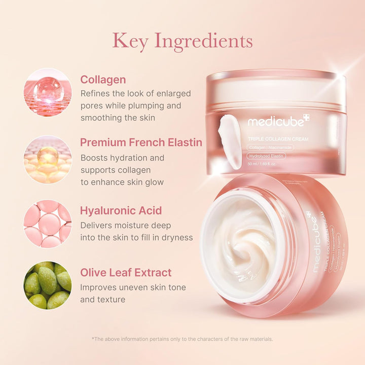 Medicube Triple Collagen Cream - Hydrating &amp; Firming Moisturizer with Hyaluronic Acid, Premium Elastin, Shea Butter - Wrinkle Care &amp; Boosts Elasticity - Korean Skincare, 1.69 oz