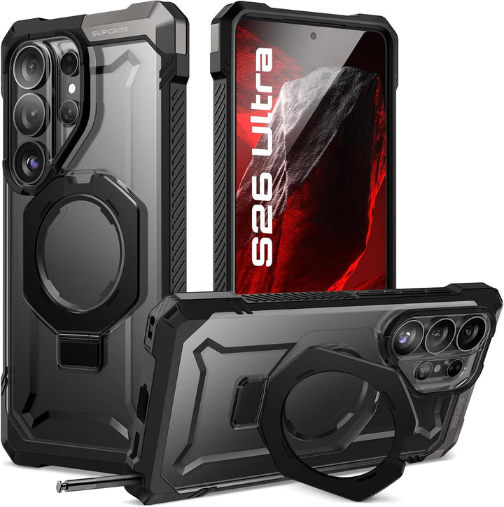 غطاء SUPCASE لهاتف Samsung Galaxy S26 Ultra مع حامل مدمج، ولوحة خلفية شفافة من البولي كربونات، ومغناطيس قوي، ومتوافق مع MagSafe، وحماية فائقة المتانة، ومقاوم للانزلاق، بتصميم Unicorn Beetle Grip