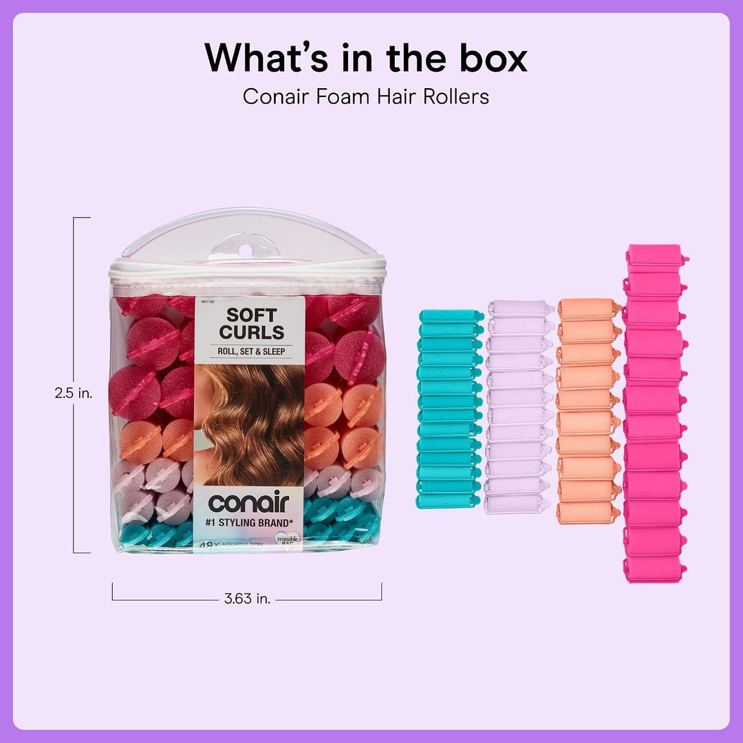 Conair Hair Rollers for Heatless Curls Overnight, Snap Closures, 48 Count