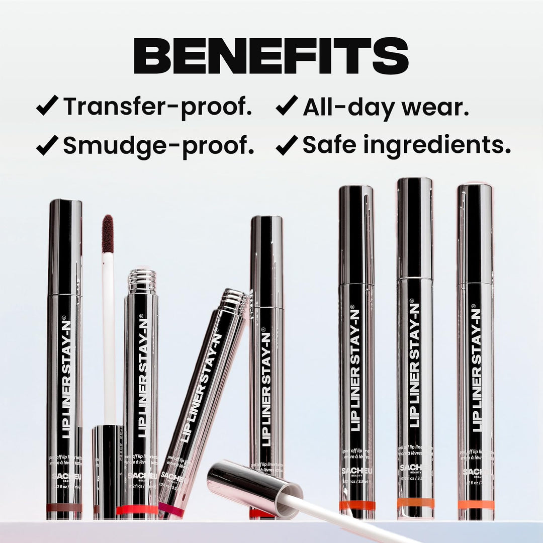 Sacheu Lip Liner STAY-N Peel Off Lip Stain — Long Lasting Matte Lip Tattoo Transfer Proof Lipstain Infused with Hyaluronic Acid &amp; Vitamin E for All Skin Types — Vegan &amp; Cruelty-Free