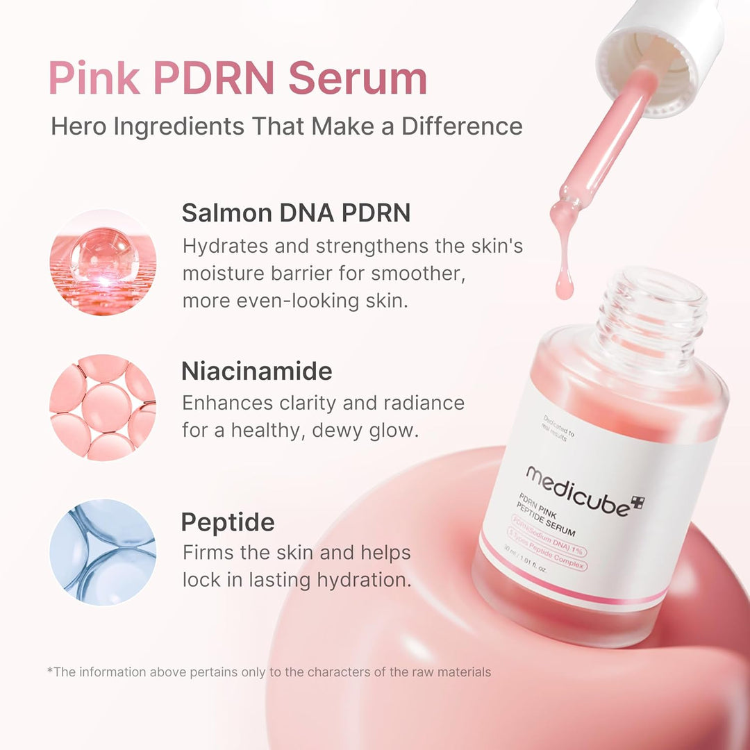 medicube PDRN Pink Peptide Serum with Salmon DNA | Pink Glow Serum with Peptides &amp; Niacinamide for Hydration &amp; Firm-Looking Skin | Uneven Tone Care | Korean Skincare, 1.01 fl. Oz