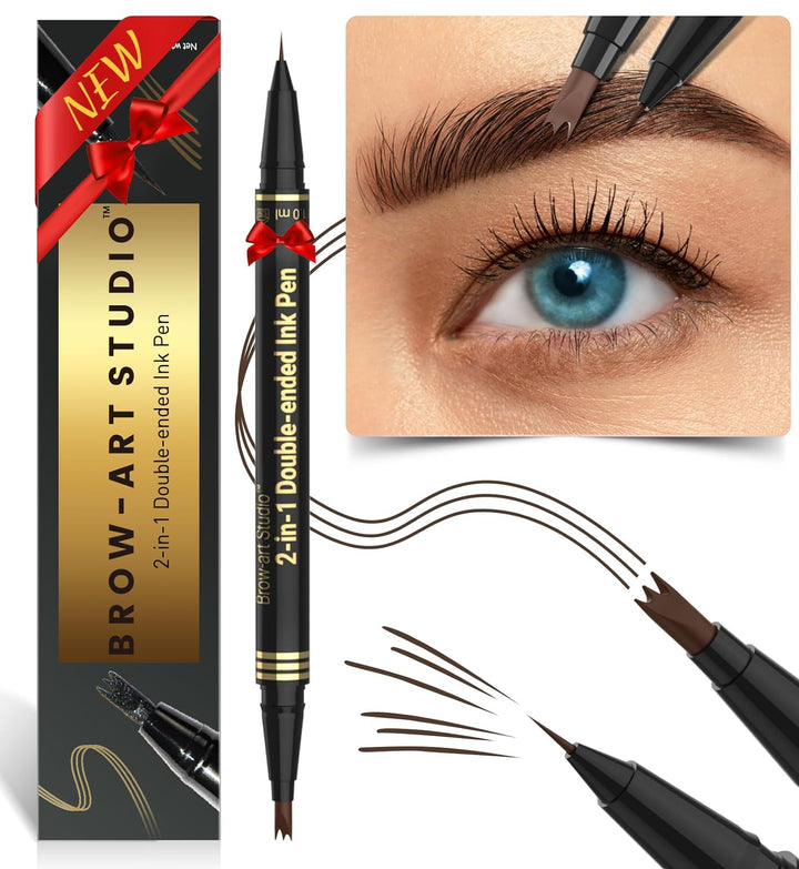 iMethod Microblading Eyebrow Pencil - Brow Pencil 2-in-1 Dual-Ended Eyebrow Pen with 3-Prong Micro-Fork-Tip Applicator and Precise Brush-Tip Creates Natural-Looking Brows, Stay on All Day, Dark Brown