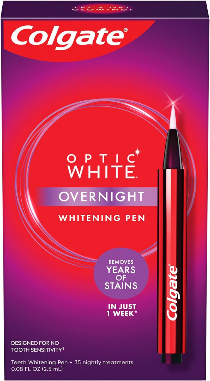 Colgate Optic White Overnight Teeth Whitening Pen, Teeth Stain Remover to Whiten Teeth, 35 Nightly Treatments