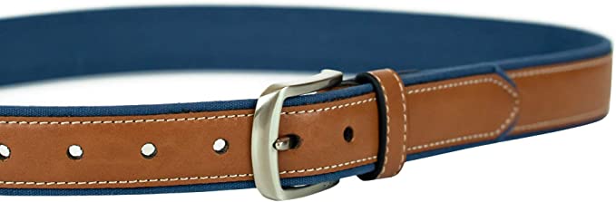 Tommy Hilfiger Men's Ribbon Inlay Fabric Belt 11TL02X178 with Harness Buckle Brown Navy - 3alababak