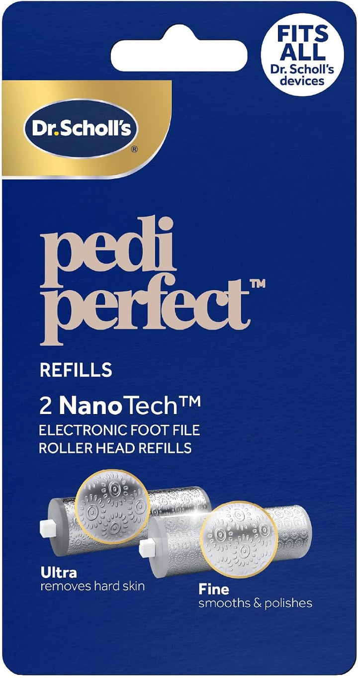 Dr. Scholl’s NanoTech Roller Replacement Heads, Pedi Perfect Pro Foot File Mixed pack, 1x Ultra Coarse removes hard skin, 1x Fine Coarse to smooth and polish, use on wet &amp; dry feet, for foot care
