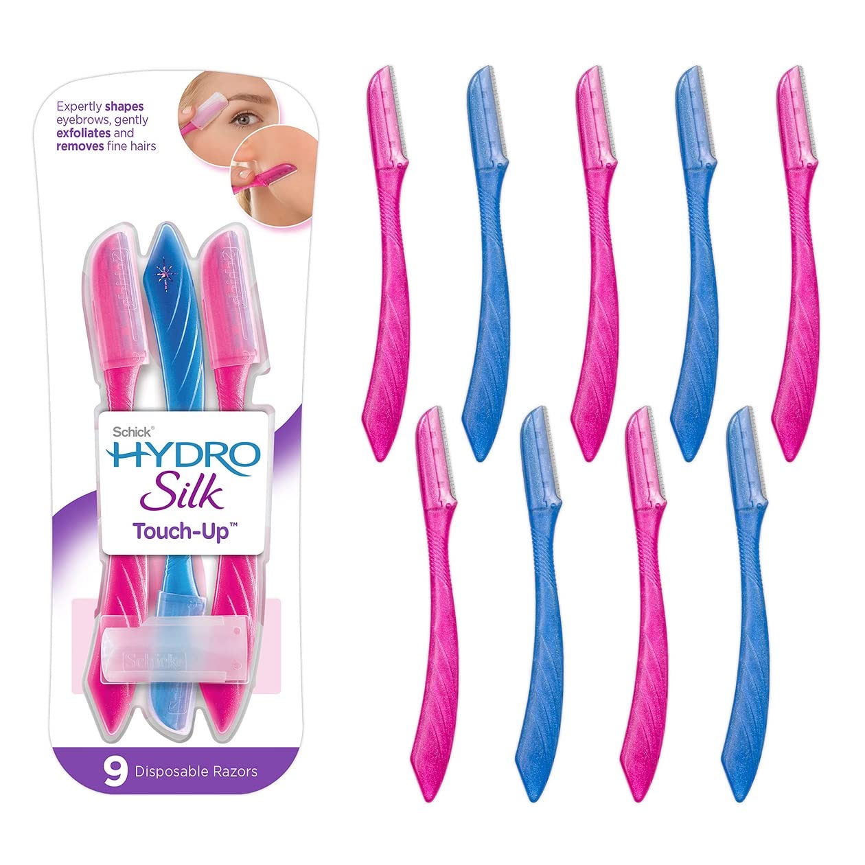 Schick Hydro Silk Touch-Up Exfoliating Dermaplaning Tool, Face & Eyebrow Razor with Precision Cover- 9 Count - 3alababak