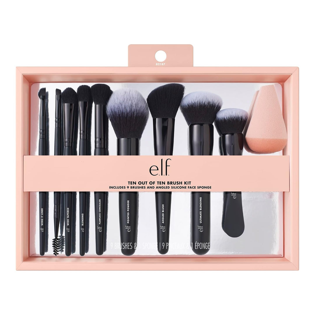 e.l.f. Ten Out Of Ten Brush Set | 10 Piece Brush Kit, Brushes For Face Makeup, Eyes, Brows &amp; More, Made With Synthetic Bristles, Vegan &amp; Cruelty-Free