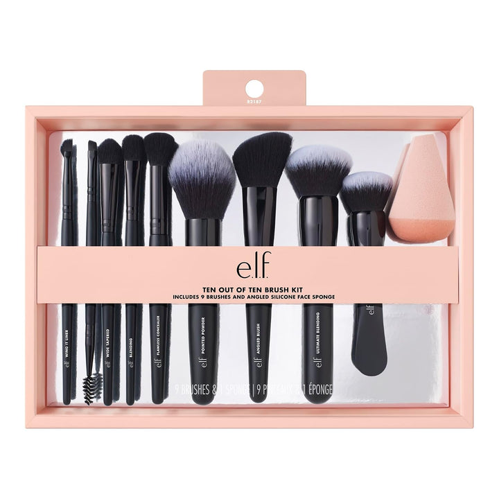e.l.f. Ten Out Of Ten Brush Set | 10 Piece Brush Kit, Brushes For Face Makeup, Eyes, Brows &amp; More, Made With Synthetic Bristles, Vegan &amp; Cruelty-Free