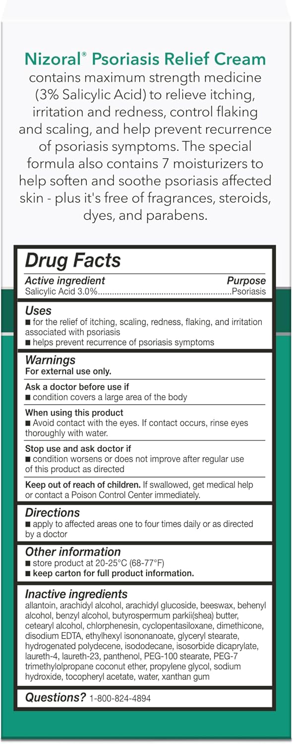 Nizoral Psoriasis Relief Cream- Relieves Itching, Irritation &amp; Redness and Controls Flaking and Scaling with Maximum Strength Medicine (Salicylic Acid 3%), 4 Fl Oz