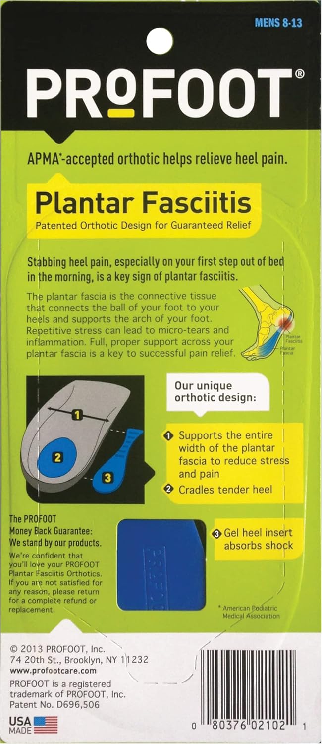 PROFOOT Plantar Fasciitis Orthotic Insoles - Gel Shoe Inserts for Instant Heel Pain Relief and Arch Support - 1 Pair of Heel Pads