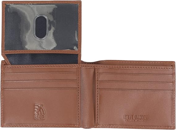 Steve Madden Men's Slim Leather Wallet with Extra Capacity Attached Flip Pockets Black (Glove)