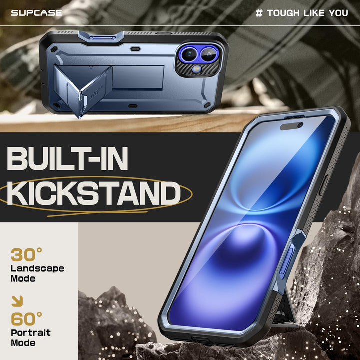 SUPCASE for iPhone 16 Case with Screen Protector (Unicorn Beetle Pro), [Built-in Stand & Belt-Clip] [Military-Grade Protection] Full Body Heavy Duty Phone Case for iPhone 16 6.1'' 2024