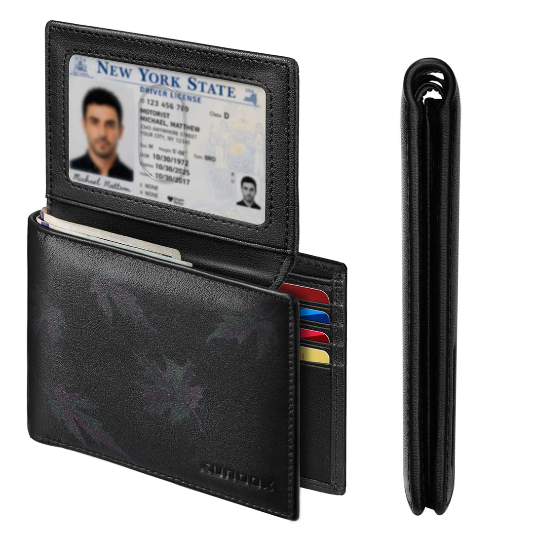 RUNBOX Wallet for Men Leather RFID Blocking Bifold Front Pocket Wallet Genuine Leather,Slim,12 Card Slots,2 ID Windows,2 Money Pockets, Gift for Men,Compact Travel Business Passport