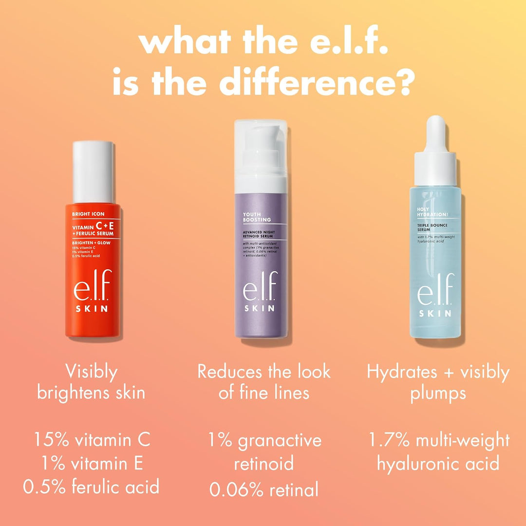 e.l.f. SKIN Bright Icon Vitamin C + E + Ferulic Serum, Brightening & Soothing Face Serum, Helps Even Skin Tone, Vegan & Cruelty-Free