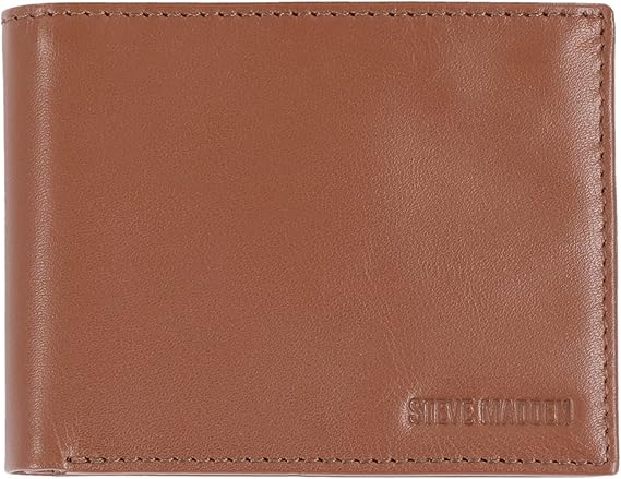 Steve Madden Men's Slim Leather Wallet with Extra Capacity Attached Flip Pockets Black (Glove)