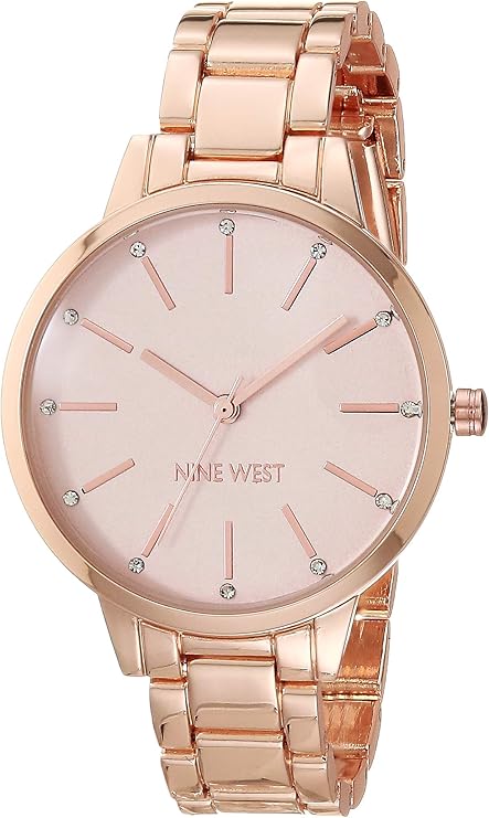 Nine West Women's NW/2098PKRG Crystal Accented Bracelet Watch