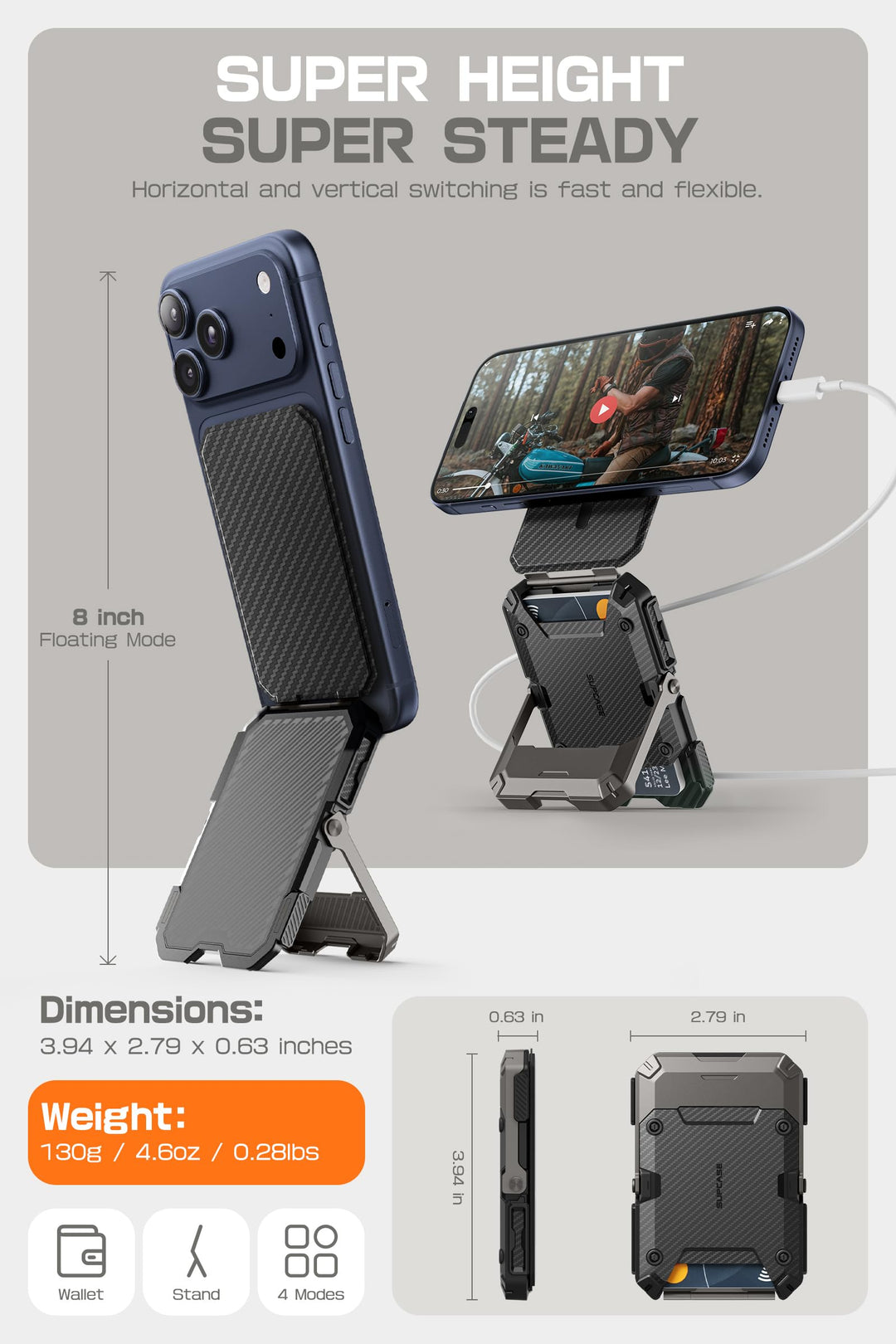 SUPCASE for MagSafe Wallet with Adjustable Stand, Hold 5 Cards, RFID Blocking, Strong Magnetic Lock, Magnetic Wallet for Men, Phone Card Holder Tripod for iPhone 18/17/16/15/14/13/12 Series