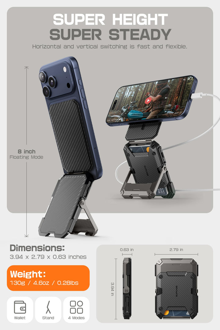 SUPCASE for MagSafe Wallet with Adjustable Stand, Hold 5 Cards, RFID Blocking, Strong Magnetic Lock, Magnetic Wallet for Men, Phone Card Holder Tripod for iPhone 18/17/16/15/14/13/12 Series