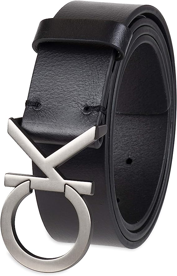 Calvin Klein Men's Casual CK Monogram Cut Out Buckle Belt Deep Black - 3alababak