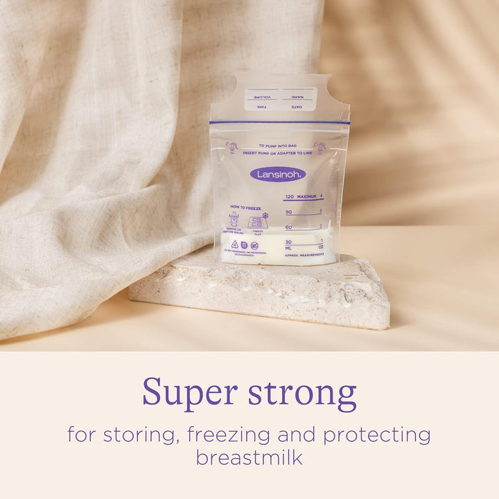 Lansinoh Breastmilk Storage Bags, 50 Count, Baby Essentials, Fast Freeze &amp; Thaw Breast Milk Bags for Baby Bottle Feeding, Strength &amp; Stretch, 4 Ounce
