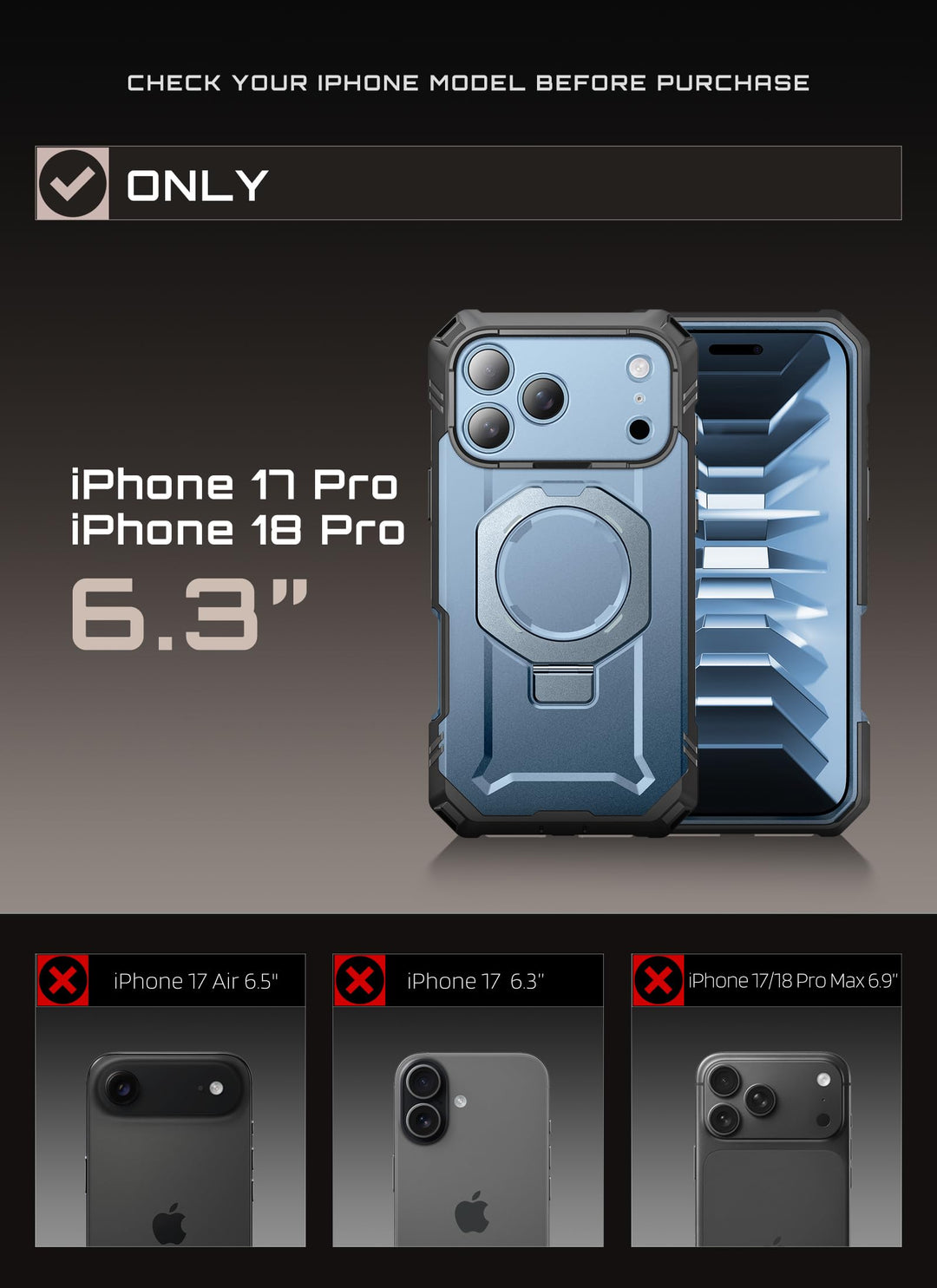 جراب SUPCASE لهاتف iPhone 18 Pro / iPhone 17 Pro، حماية فائقة مع واقي شاشة زجاجي، زر التحكم بالكاميرا، حامل مغناطيسي، متوافق مع MagSafe، جراب حماية كامل للجسم Unicorn Beetle Grip Pro