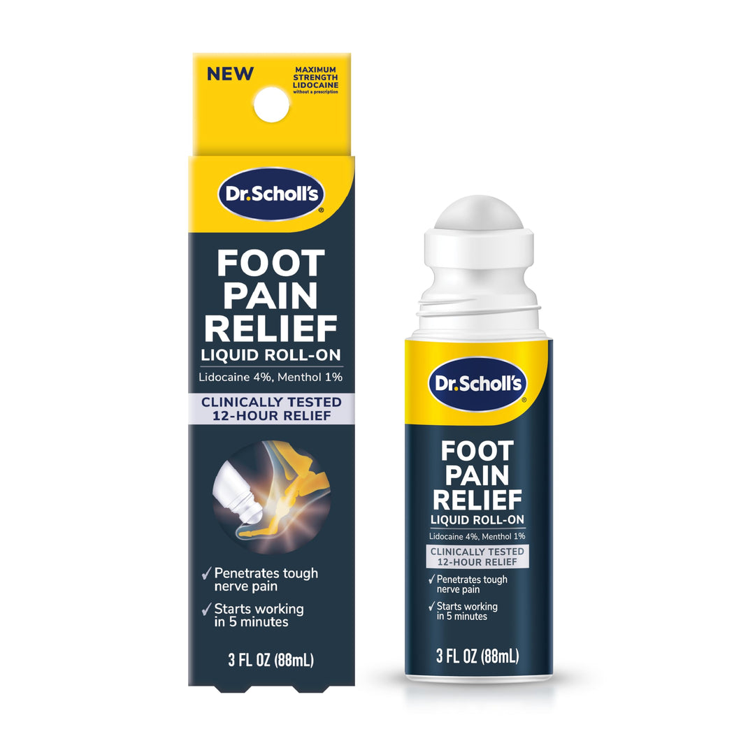 Dr. Scholl's Foot Pain Relief Liquid ROLL-ON, 3.0 oz // Clinically Tested 12-Hour Pain Relief - Penetrates Tough Nerve Pain - Works in 5 Minutes - Non-Greasy - with Lidocaine & Menthol